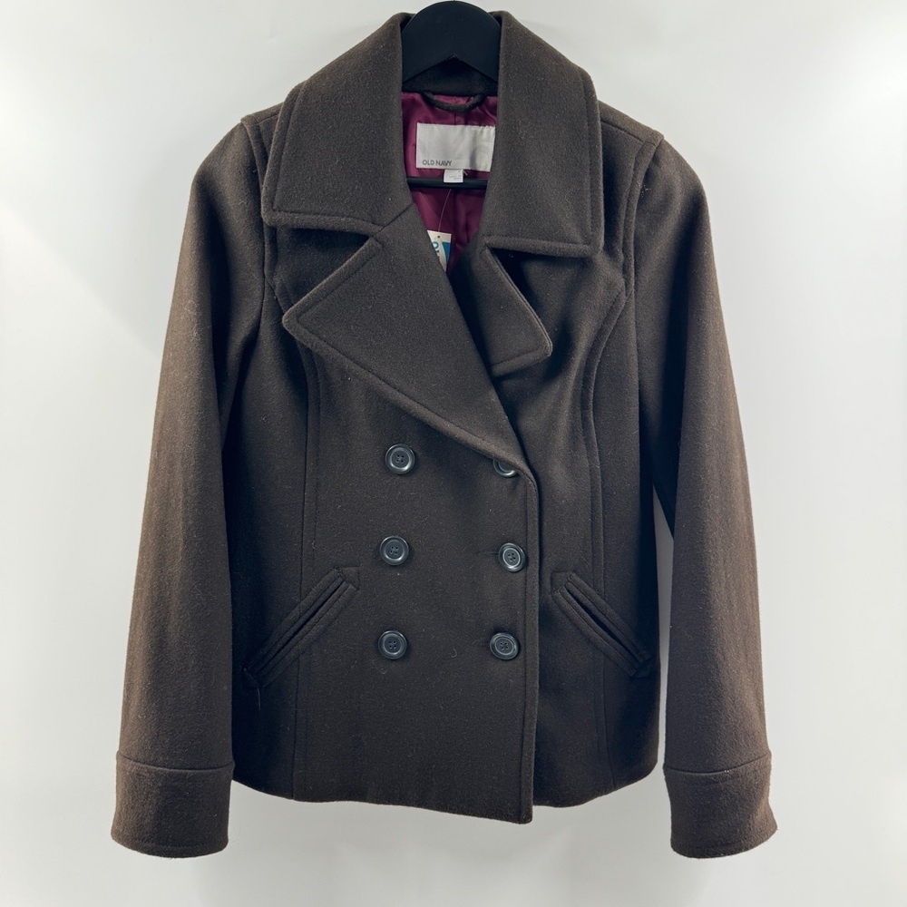 Old Navy Early 2000s Deep Brown Wool Pea Coat Size Small NWT